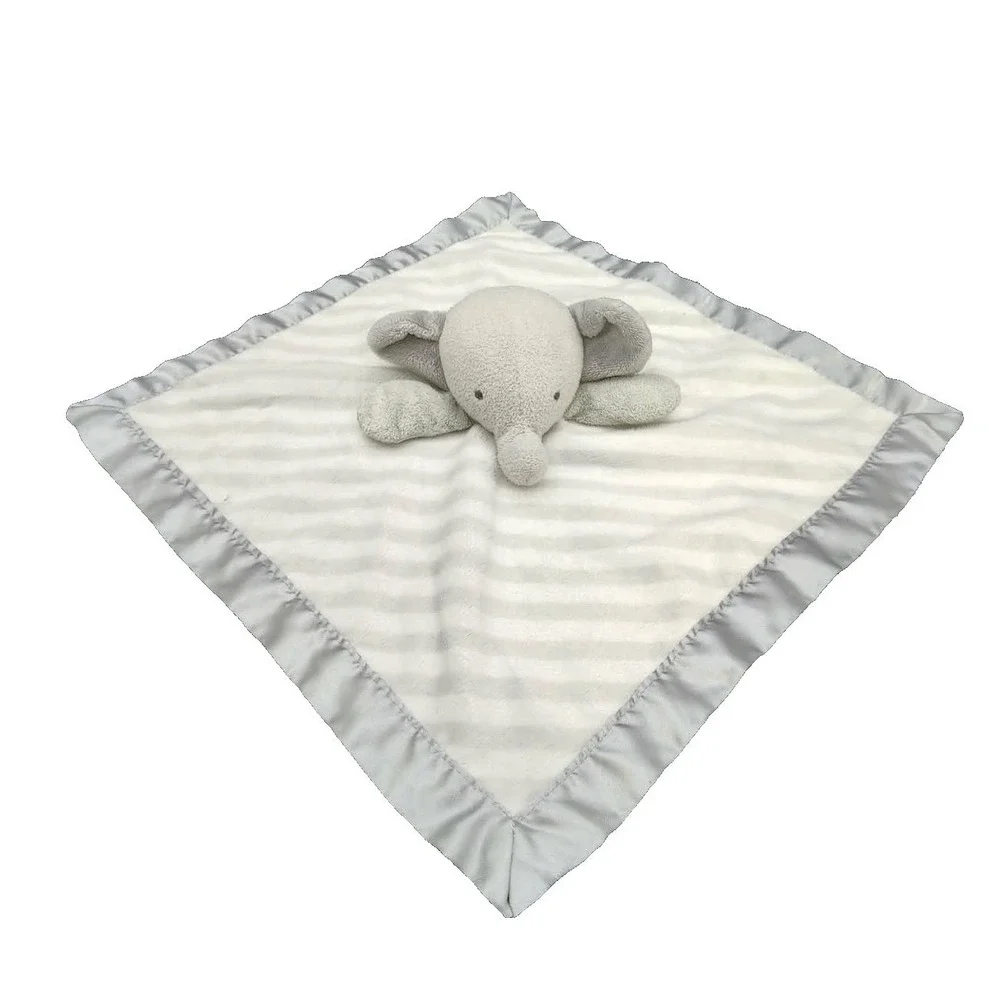 Cloud‎ Island Elephant Lovey Grey Striped Satin Trim Unisex Security Blanket
